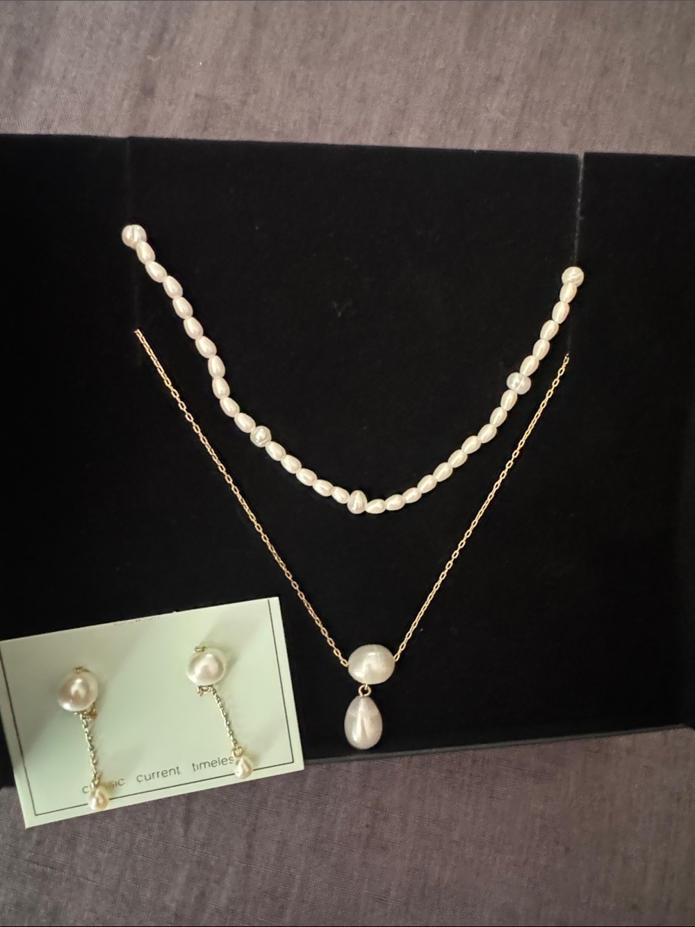 Madewell Layered Pearl and Gold Necklace Set with Pearl Drop Earrings